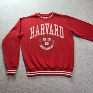 Harvard University Mens Small Red Crewneck Sweatshirt Veritas Crest Striped Trim